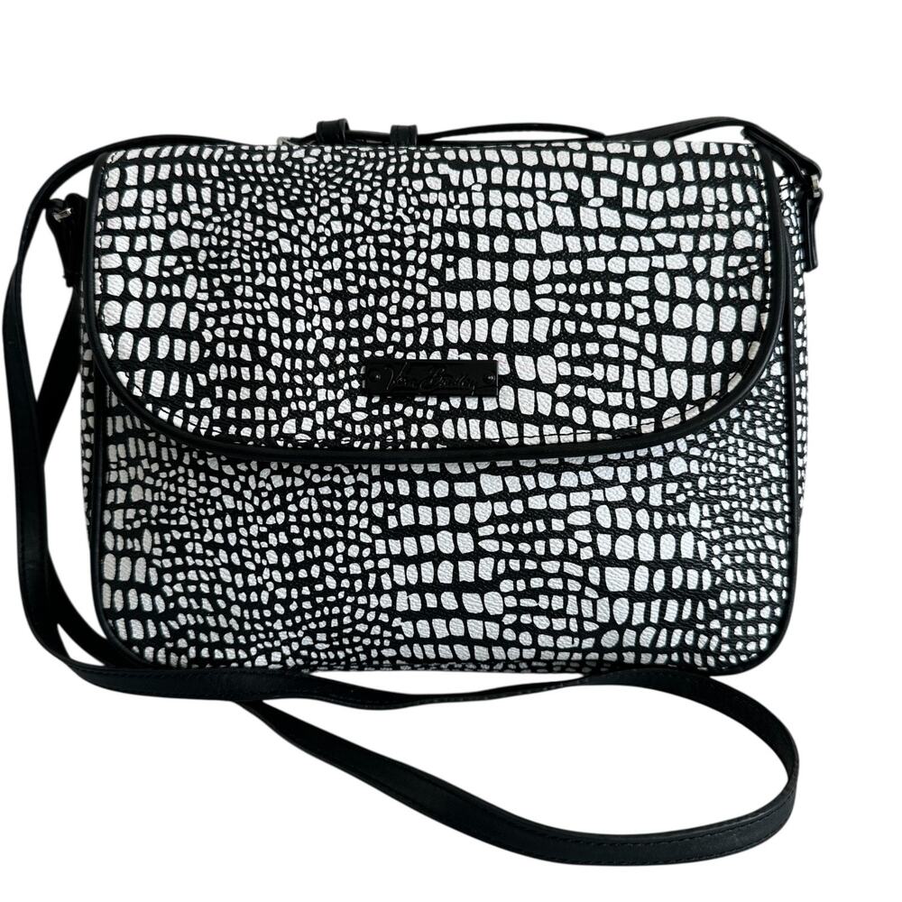 Vera Bradley Midnight Snakeskin Black White Vegan Leather Crossbody Shoulder Bag